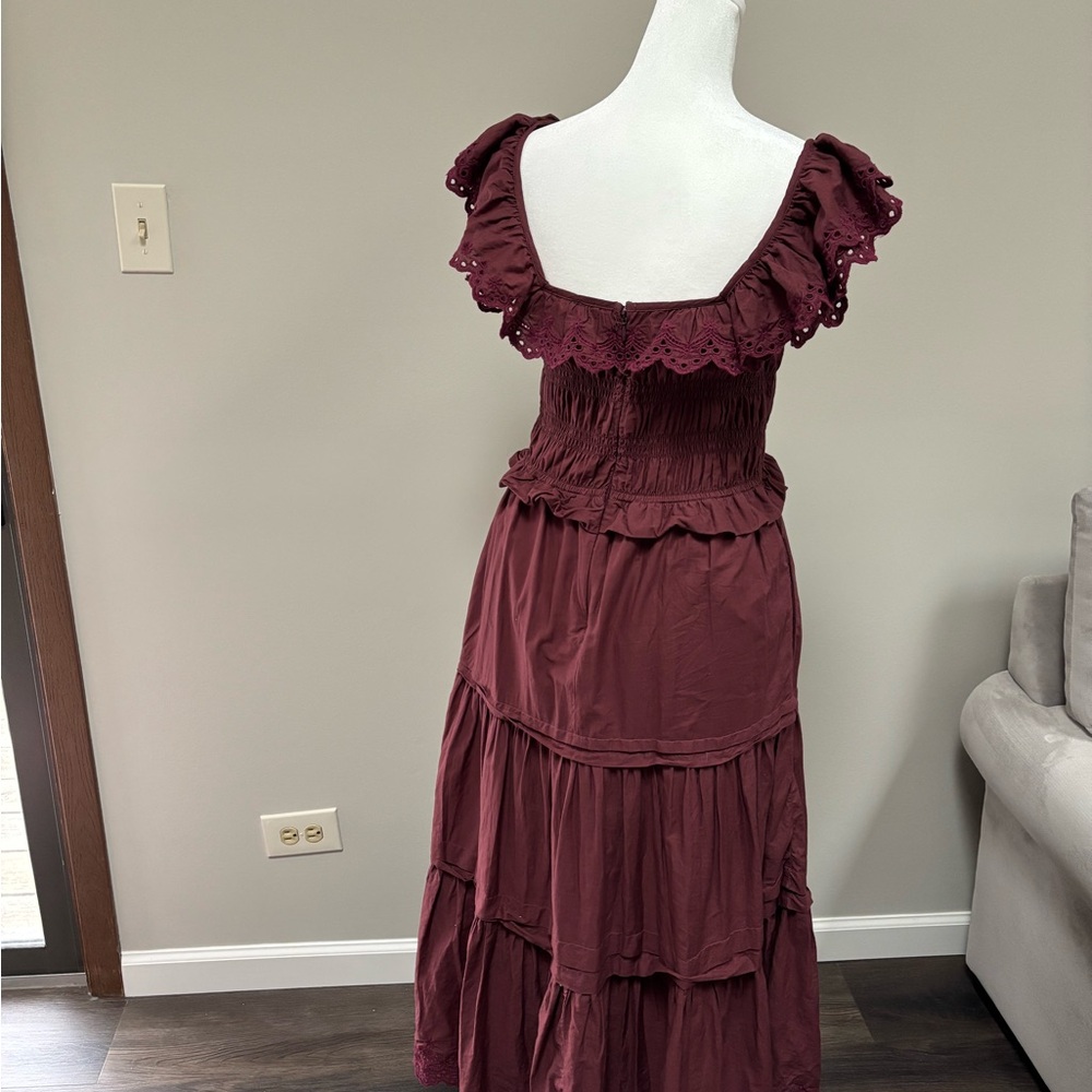 Madewell Burgundy Eyelet Maxi Dress with Ruffle Details - Picture 2 of 4